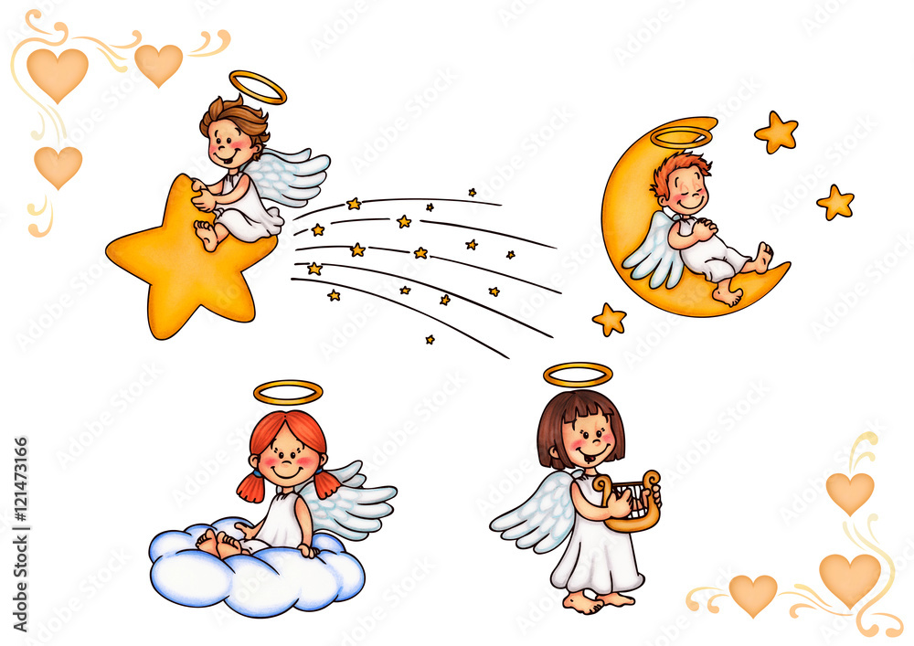 Christkind, Engel, Himmel, Kinder Stock-Illustration | Adobe Stock