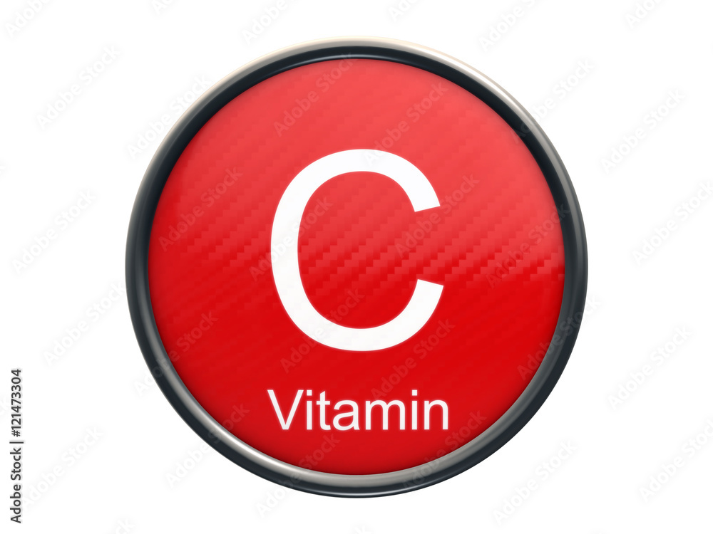 C vitamin symbol on red glossy round icon isolated on white background C vitamin symbol on red glossy round icon isolated on white background