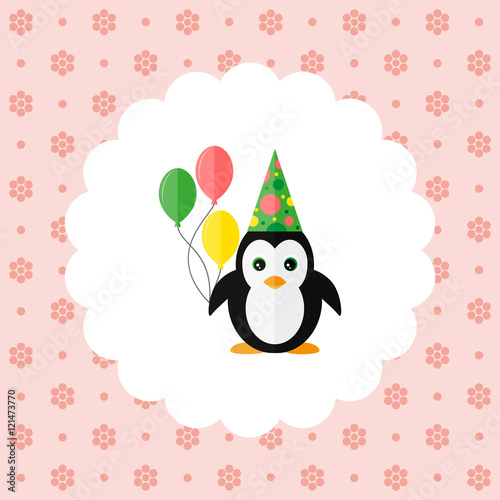 Penguin in the cap and with balloons