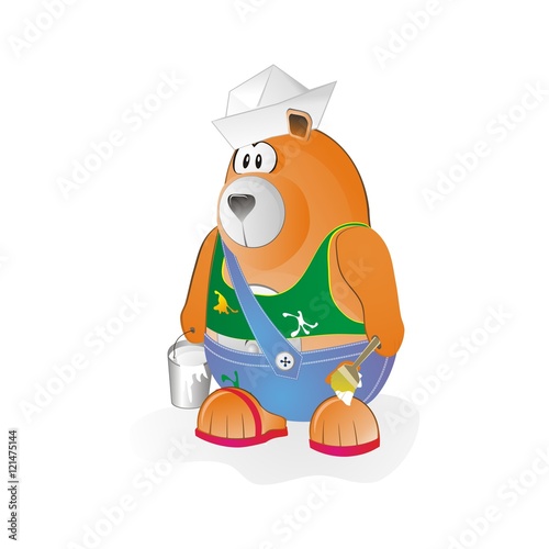bear worker with brush ,reconstruction and renovation symbol, isolated on white illustration, vector editable 