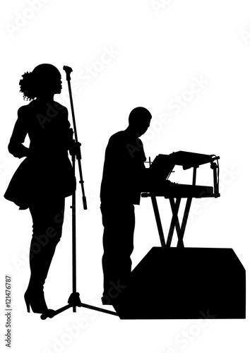 Jazz singers and keyboards on white background