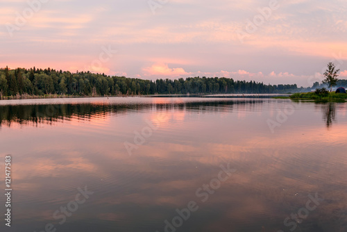 lake sunset pink clouds sky © Iri_sha