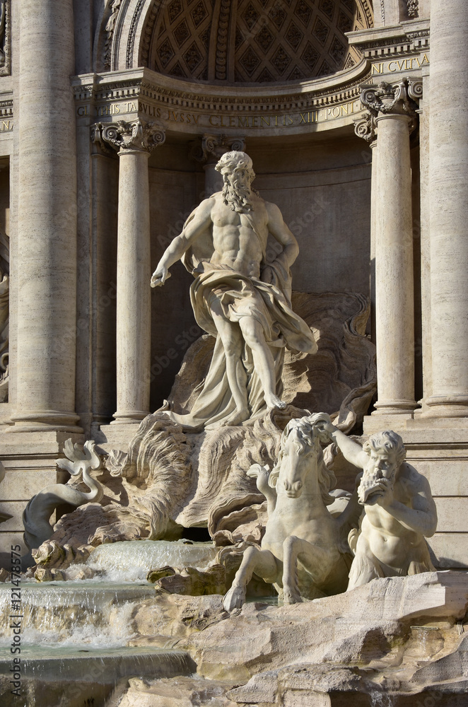 Trevi Fountain Oceanus god with triton and seahorse, in Rome