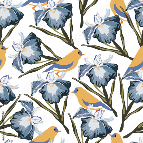 Seamless pattern with iris flowers.Vector floral print.Vintage background