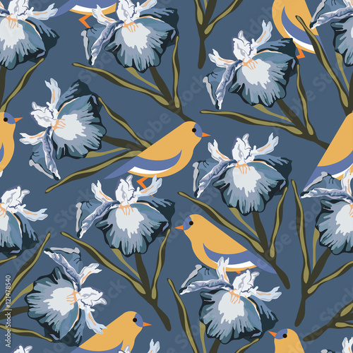 Wallpaper Mural Seamless pattern with iris flowers.Vector floral print.Vintage background Torontodigital.ca