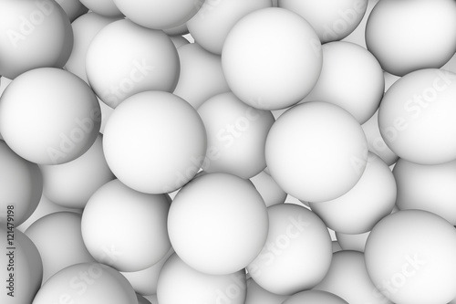 3d render wall of white grey mate balls set background