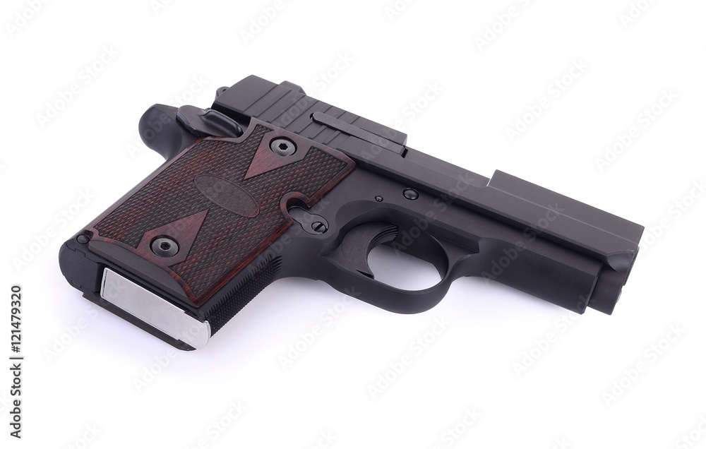Pocket Pistols-Automatic 9 m.m handgun pistol isolated on white