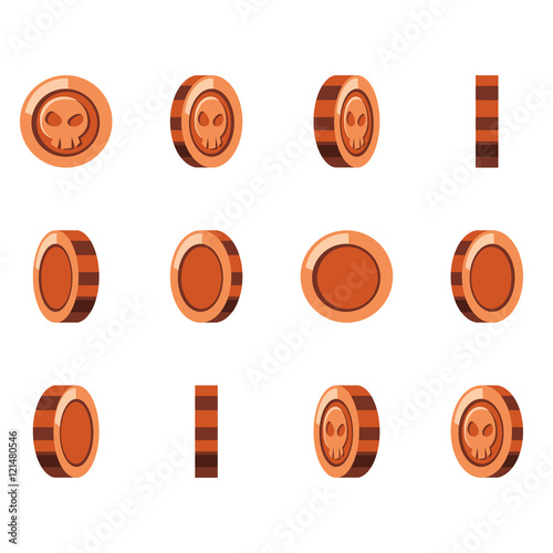 Cartoon bronze coin with spinning animation,  