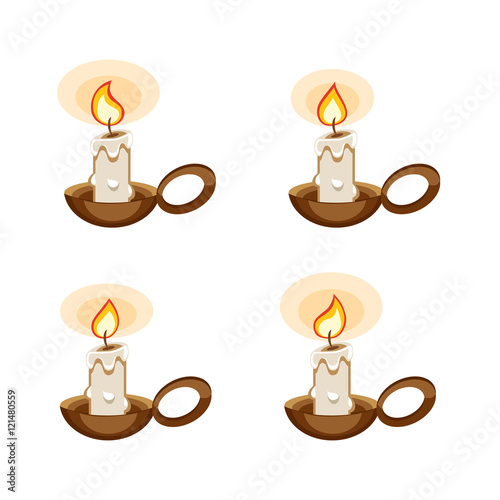 Cartoon candle in a holder with burning animation