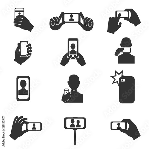 Selfie photo vector icons set