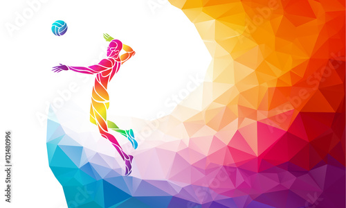 Color silhouette of volleyball player on attack position