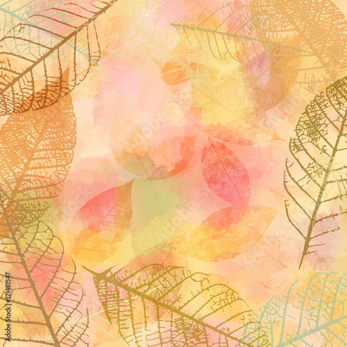 Vector autumn banner design, with frame of skeleton leaves