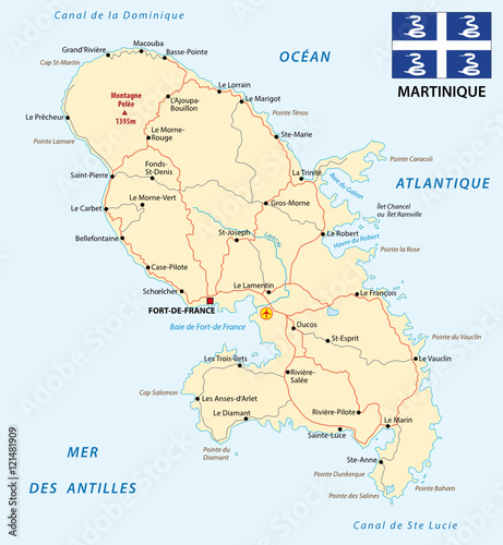 road map of Martinique with flag