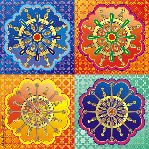 oriental pattern with lotus and dharma wheel