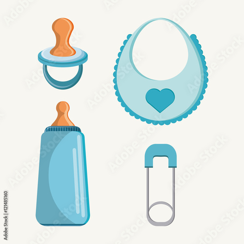 Pacifier bottle and baby bib. Baby shower and childhood theme. Isolated and colorful design. Vector illustration