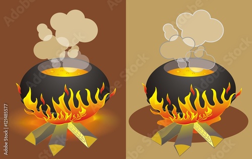 vector illustration of preparing food in a pot