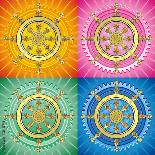 oriental pattern with lotus and dharma wheel