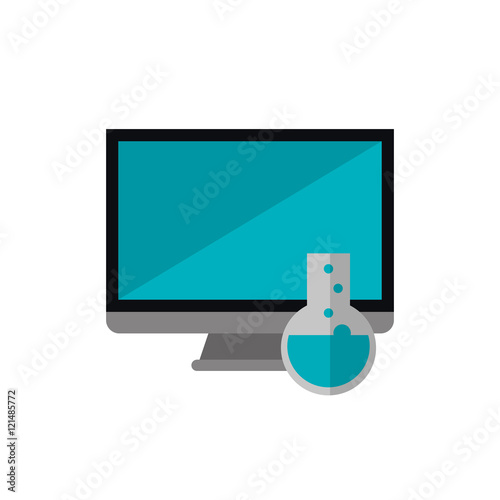 flat design computer and chemistry flask icon vector illustration