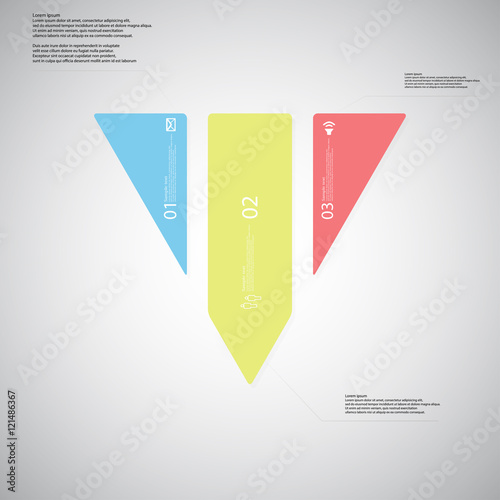Triangle illustration template consists of three color parts on light background