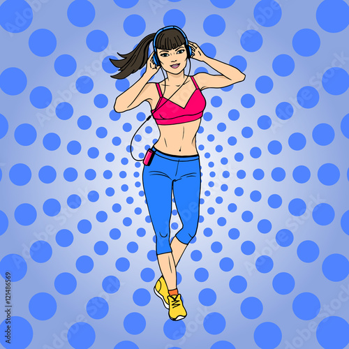 Vector illustration pop art girl with headphones