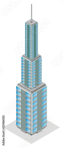 isometric projection of a high building, isolated on white