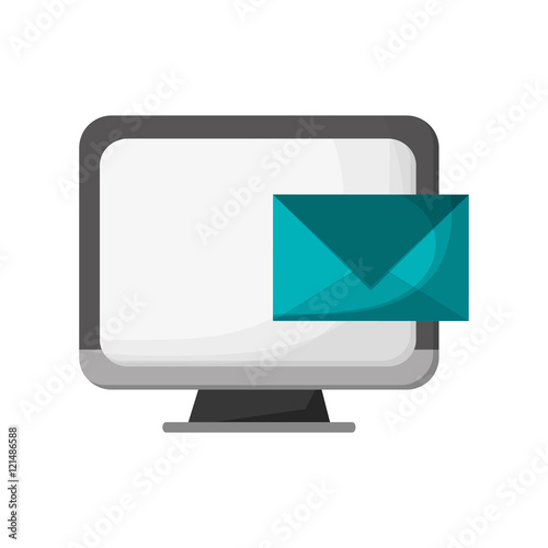 flat design computer and message envelope icon vector illustration