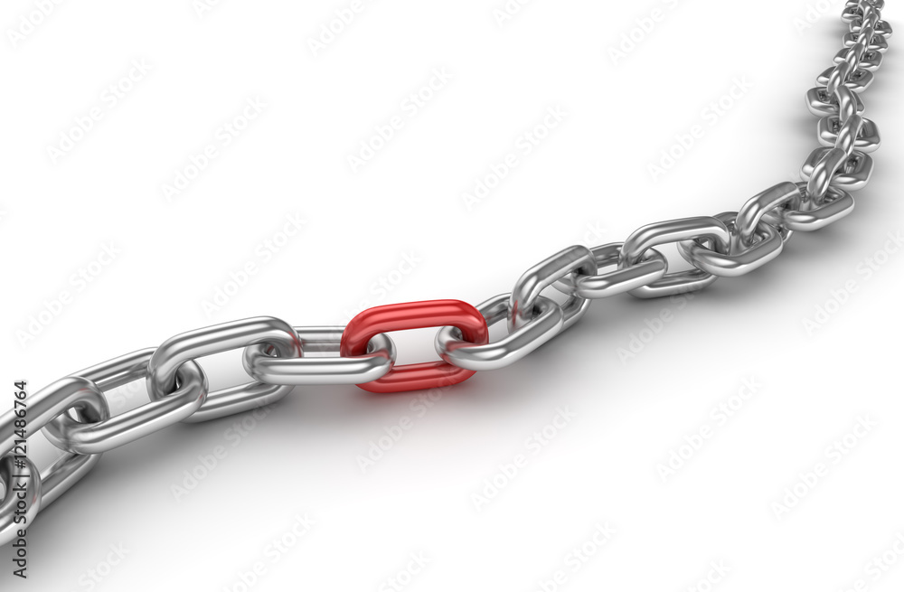 Obraz premium Chrome chain with one different red link