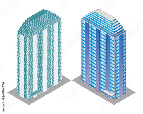 isometric projection of a high building, isolated on white