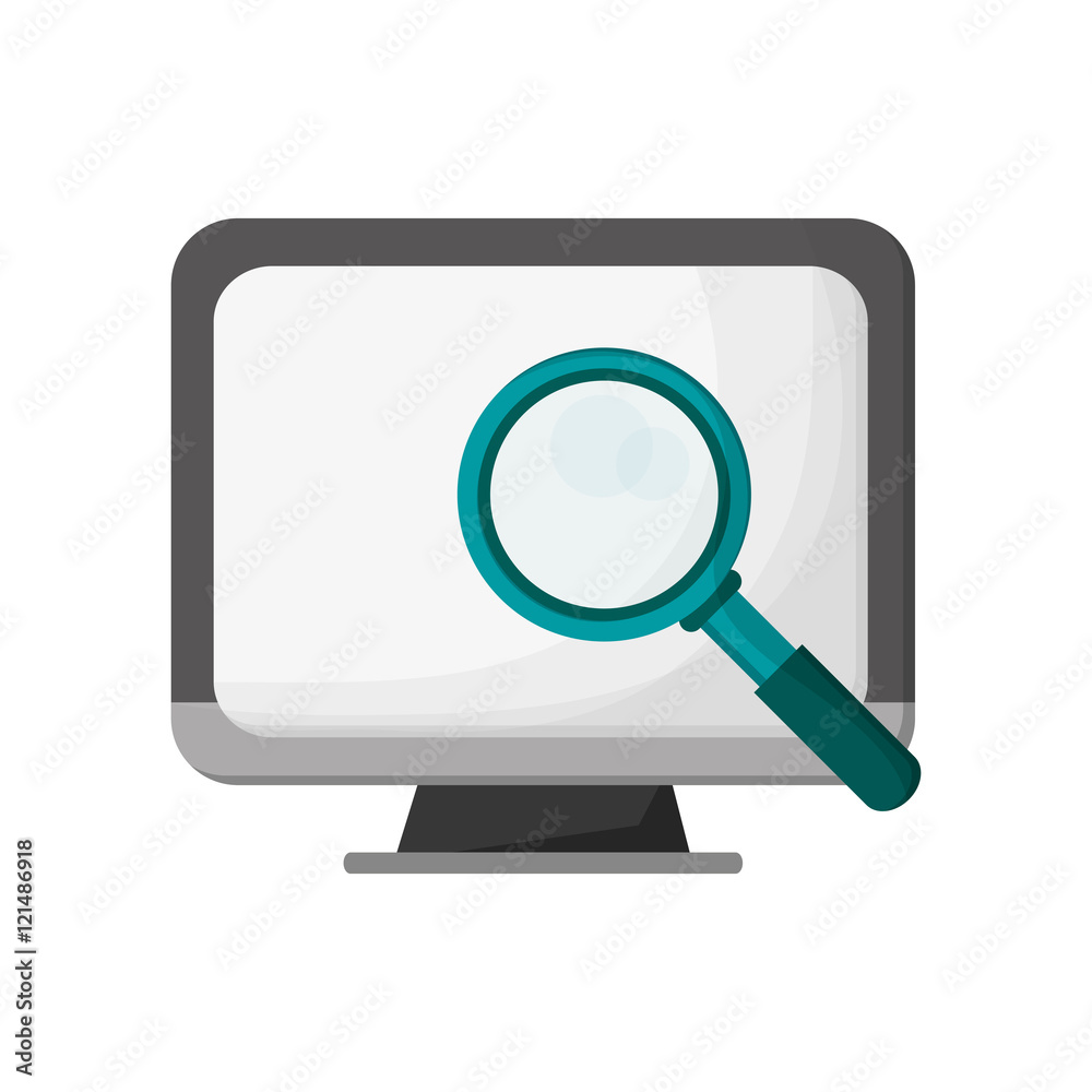 flat design computer and magnifying glass icon vector illustration flat design computer and magnifying glass icon vector illustration