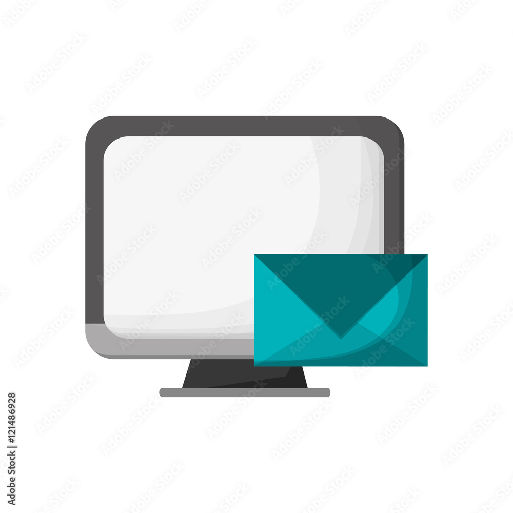 flat design computer and message envelope icon vector illustration flat design computer and message envelope icon vector illustration