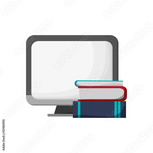 flat design computer and books  icon vector illustration