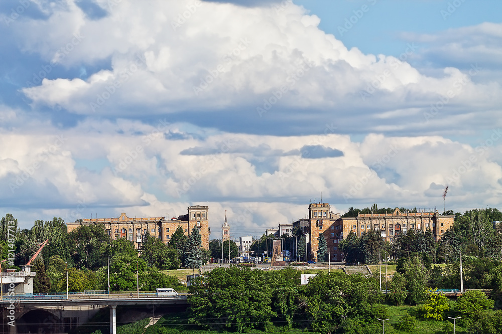 cityscape of Zaporozhye, Ukraine, cloudy day