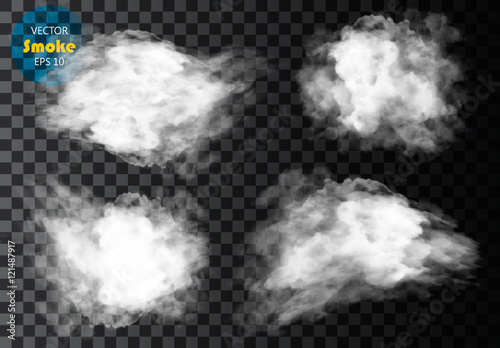 Fog or smoke isolated transparent special effect. White vector cloudiness, mist or smog background. Vector illustration