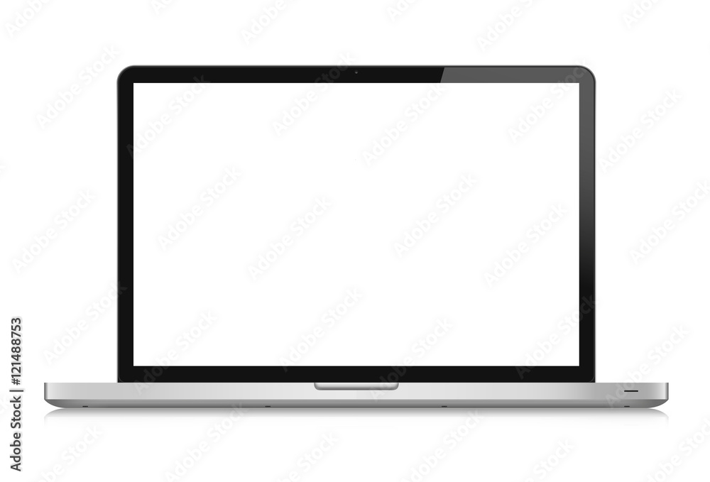 laptop with blank screen on white background