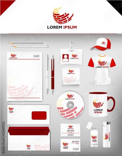 Gray corporate identity template with red round element. Vector company style for brandbook and guideline.