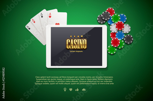 casino chips and mobile isolated on green background