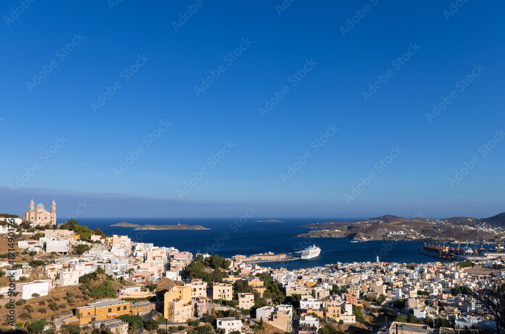 View to Ermoupolis, the capital of Syros island, Cyclades, Greece