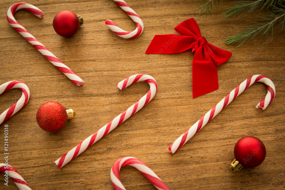 Candy canes with Christmas balls Candy canes with Christmas balls