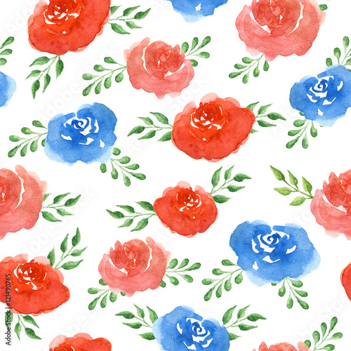 Fototapeta Naklejka Na Ścianę i Meble -  Watercolor flowers. Seamless pattern