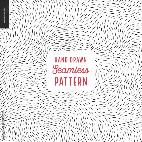 Hand drawn back and white pattern. Fur or leaves seamless black and white pattern