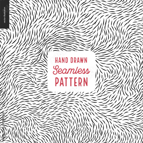 Hand drawn back and white pattern. Fur or leaves seamless black and white pattern