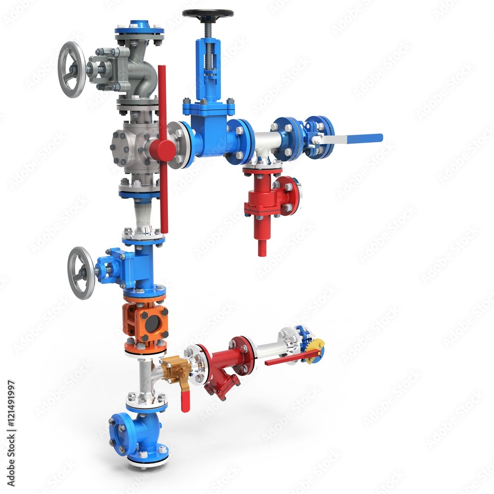 3d stainless steel piping system with valves