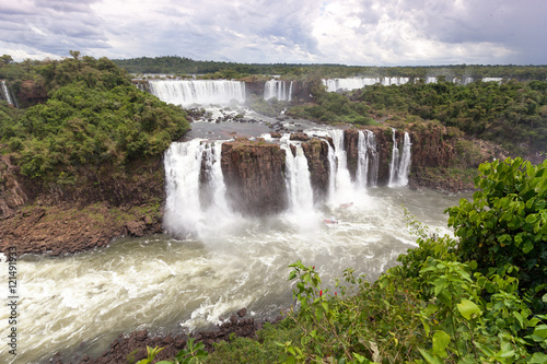 The cascade of falls in the jungle. Iguazu falls