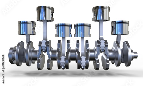 3d pistons and crankshaft, automotive engine photo