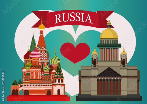 Vector illustration of Isaac's Cathedral and St. Basil's Cathedr