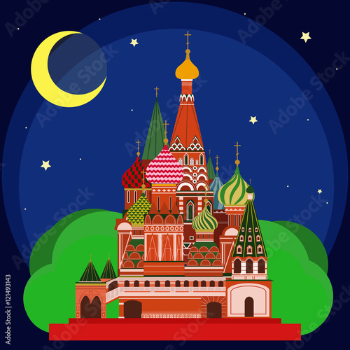Vector illustration of Sain Basil's Cathedral at Night.