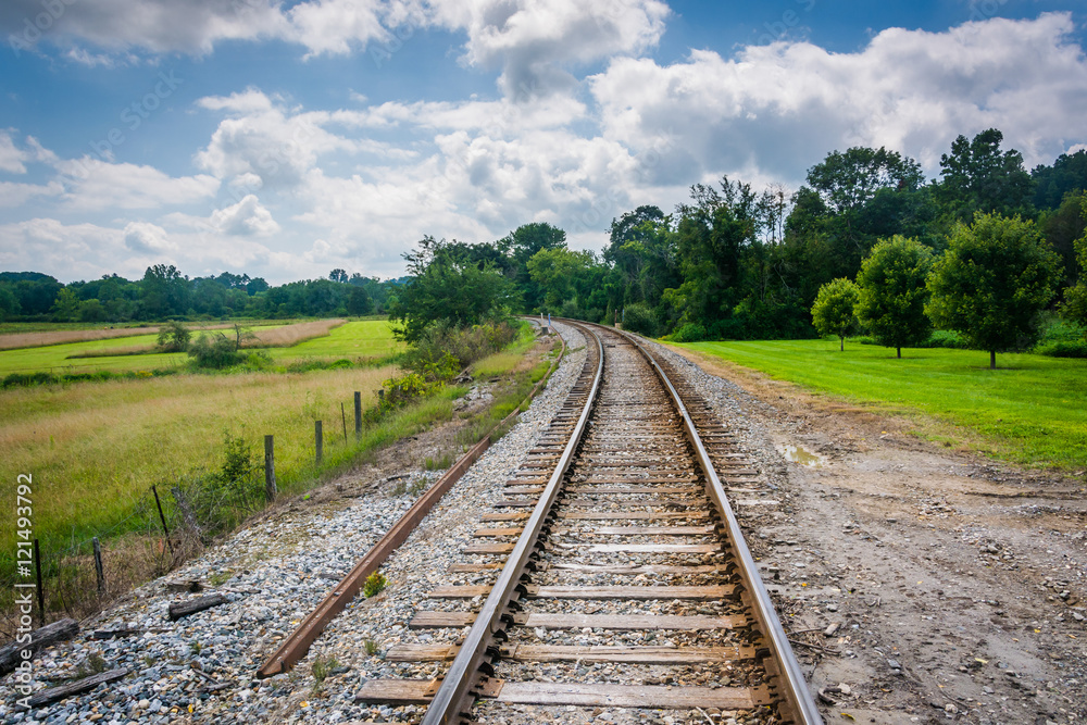 Railroad track in rural Carroll County, Maryland.