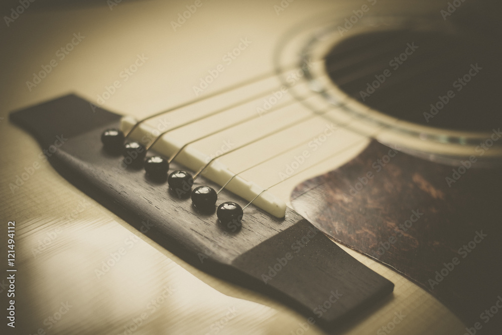 Fototapeta premium Part of guitar body close up in vintage tone