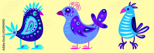 illustration of three fairy blue bird