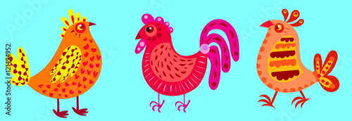 illustration of three fairy-tale orange bird